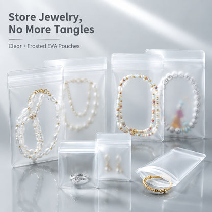 100pcs Clear Frosted EVA Jewelry Pouches, Anti-Tarnish Zipper Bags for Necklaces Rings, Wholesale Storage Pack