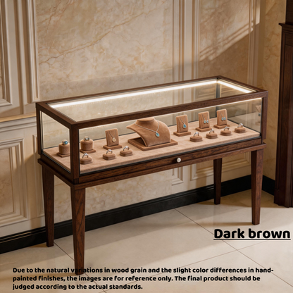 Solid Ash Wood Jewelry Display Cabinet, Adjustable LED Lighting, Retail Presentation Showcase