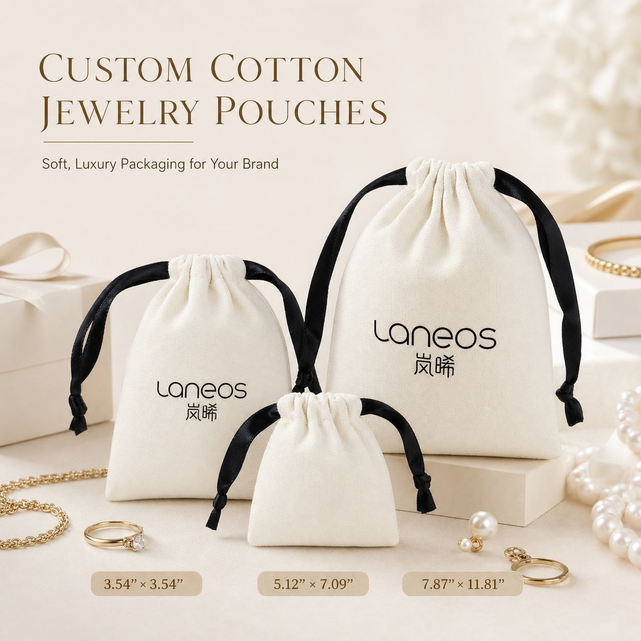 100pcs individuation Custom Cotton Jewelry Pouches, Eco-Friendly Drawstring Gift Bags