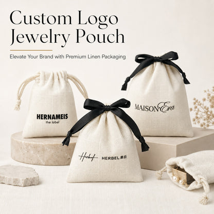 100PCS Custom Logo Cotton Jewelry Pouches, Personalized Drawstring Gift Bags