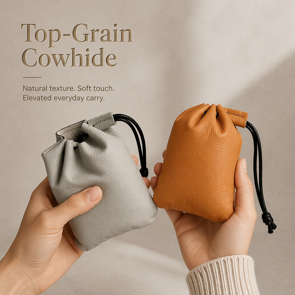 10pcs Top-Grain Leather Jewelry Pouch, Genuine Cowhide Drawstring Bag, Soft Anti-Scratch Storage, Gift Packaging