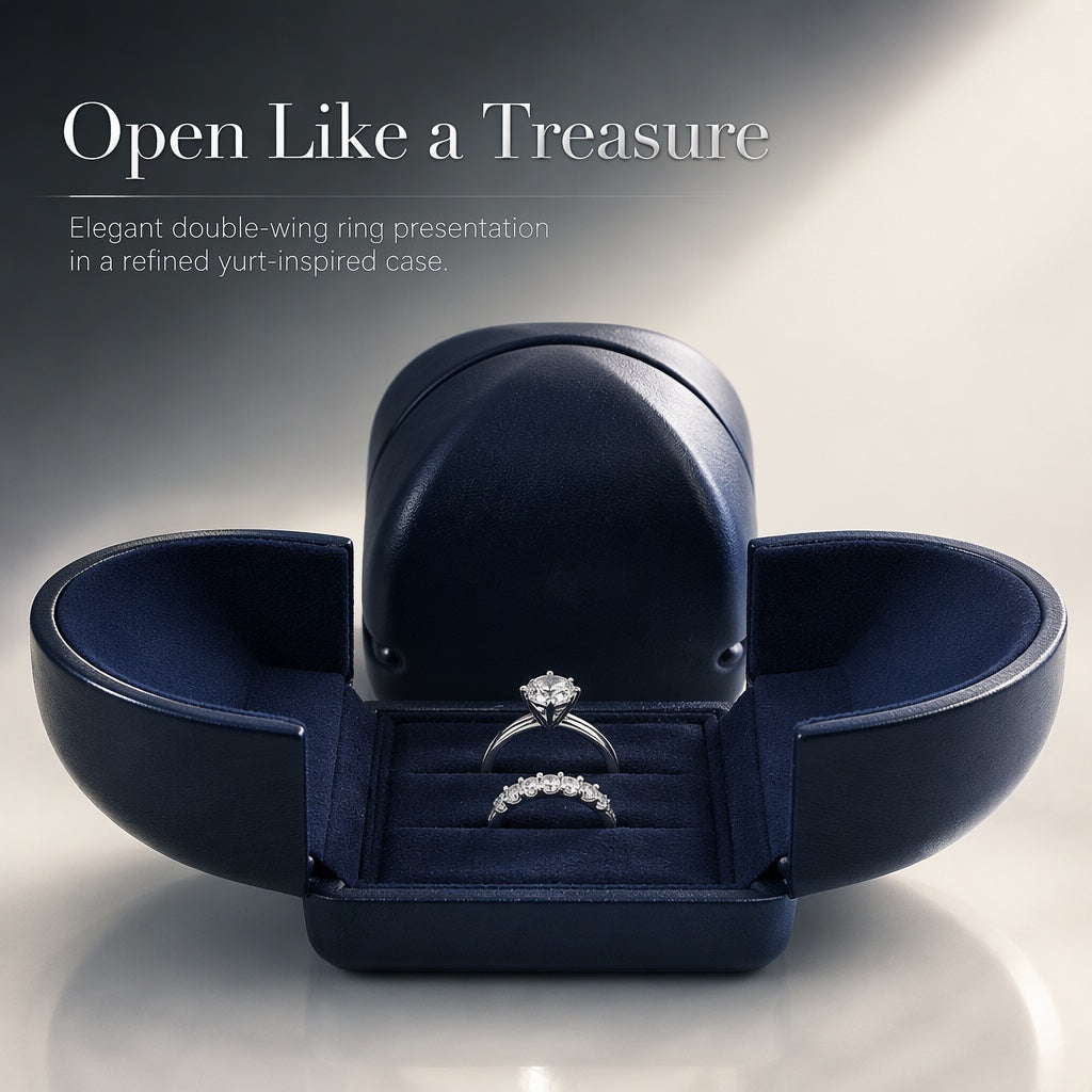 5pcs Navy Velvet Engagement Ring Box, Double Slot Proposal Case, Unique Double-Wing Jewelry Holder