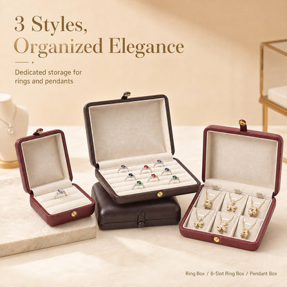 PU Leather Jewelry Box, Travel Ring Pendant Organizer, 8-Slot Snap Display Case Jewelry Supplies
