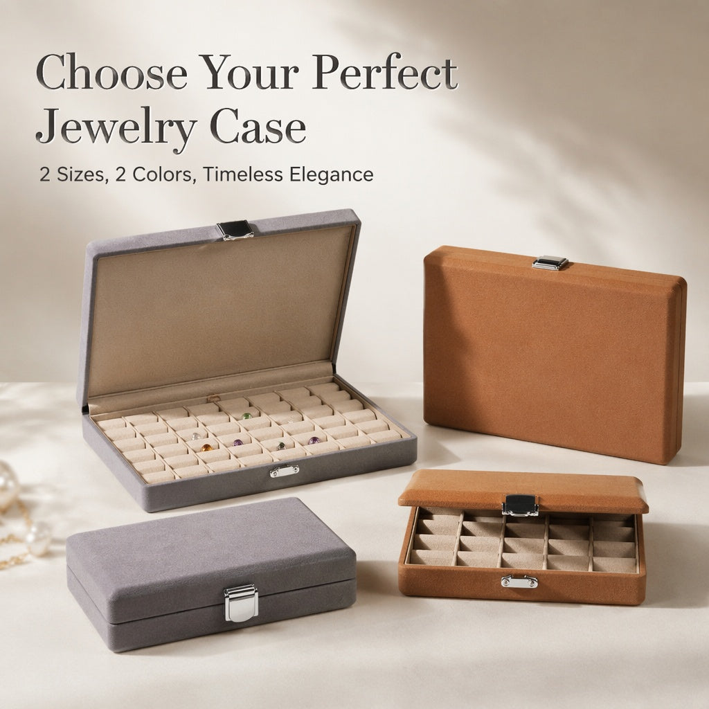 Suede Gemstone Ring Display Box with Lock, Loose Stone Organizer Case