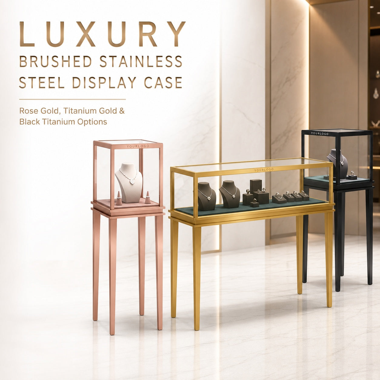 Minimalist Countertop Jewelry Display - Stainless Steel Showcase Stand for Boutiques Jewelry cabinet