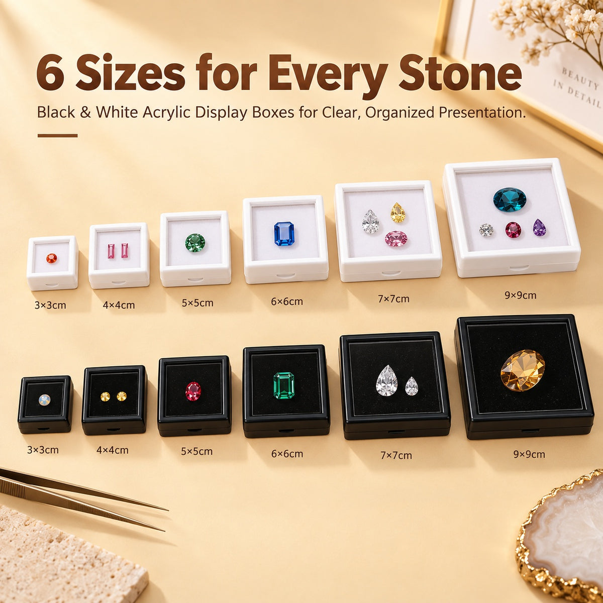 10pcs Gemstone Display Box with Clear Lid and Sponge for Loose Stones and Jewelry