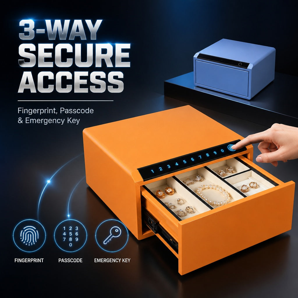 Jewelry Storage Safe, All-Steel Security Cabinet, Fingerprint Passcode Lock Box