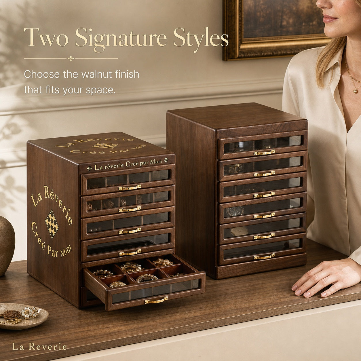 Solid Walnut Wood Jewelry Box, Multi-Drawer Display Case, Elegant Storage Organizer