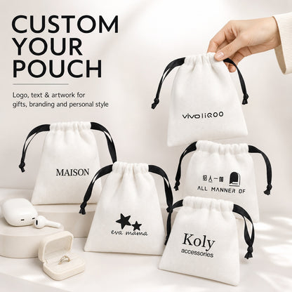 100PCS Custom Cotton Jewelry Pouches, Logo Drawstring Bags, Small Storage (Bulk Available)
