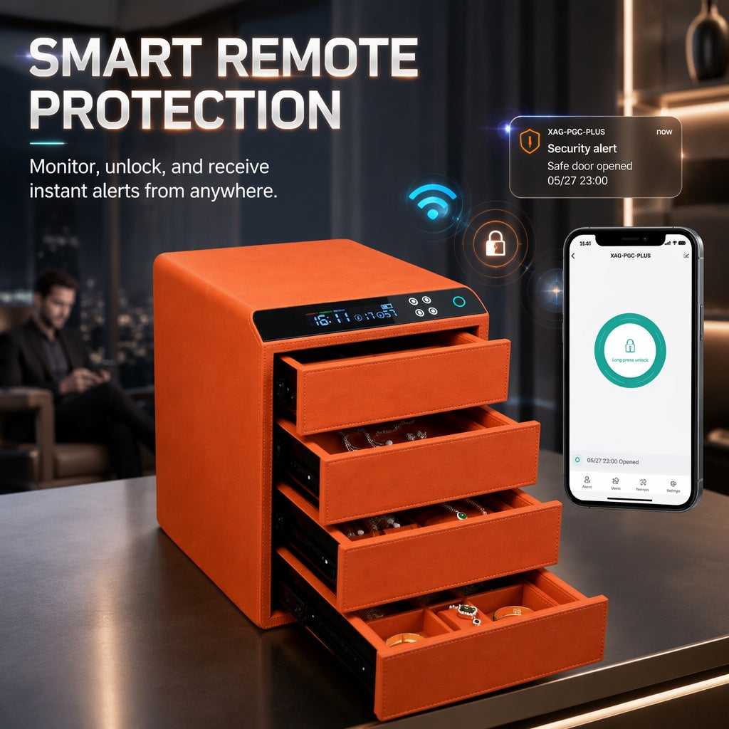 Smart Jewelry Safe Box, App Controlled Electronic Security Case, Multi-Drawer Lockable Storage, Remote Monitor