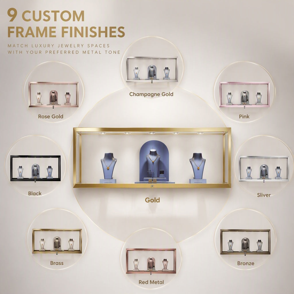 Luxury Wall Mounted Jewelry Display Cabinet, Stainless Steel Frame, Tempered Glass Showcase, Lockable Organizer