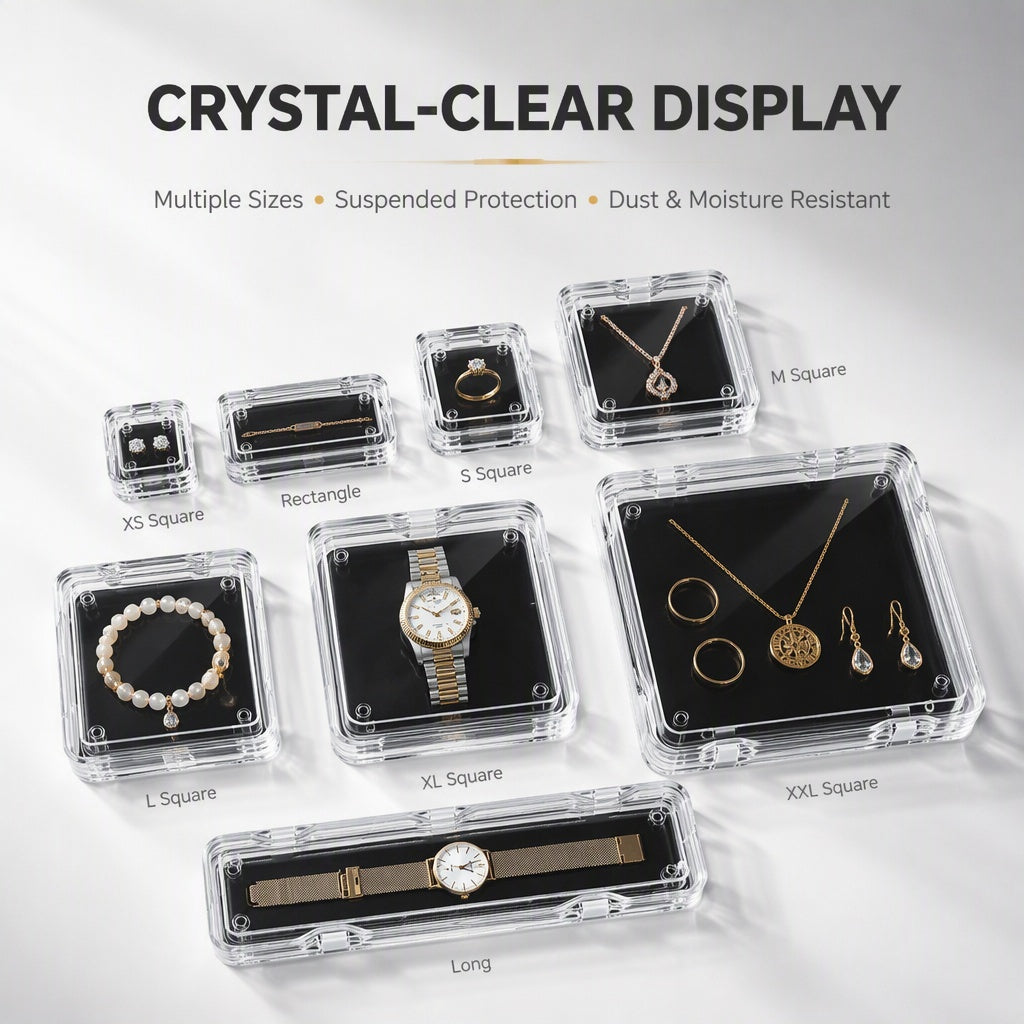 5pcs Clear PS Jewelry Display Box, Floating Gemstone Storage Case, Acrylic Packaging for Rings Earrings