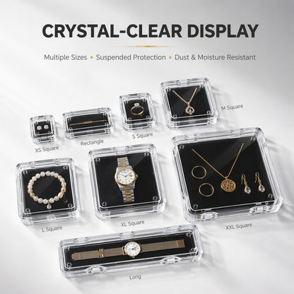 5pcs Clear PS Jewelry Display Box, Floating Gemstone Storage Case, Acrylic Packaging for Rings Earrings