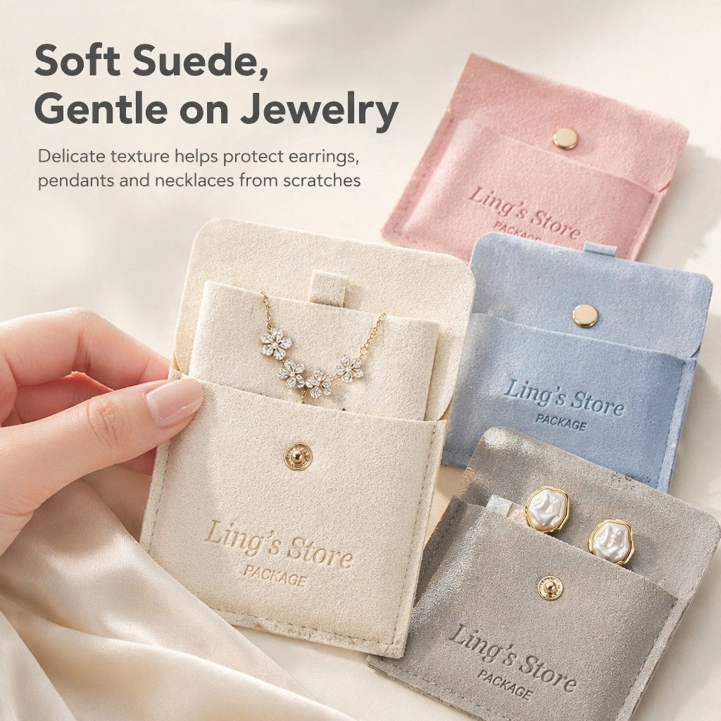 50PCS Luxury Suede Jewelry Gift Bags, Custom Logo Pouches, Personalized Velvet Packaging