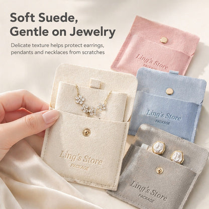50PCS Luxury Suede Jewelry Gift Bags, Custom Logo Pouches, Personalized Velvet Packaging