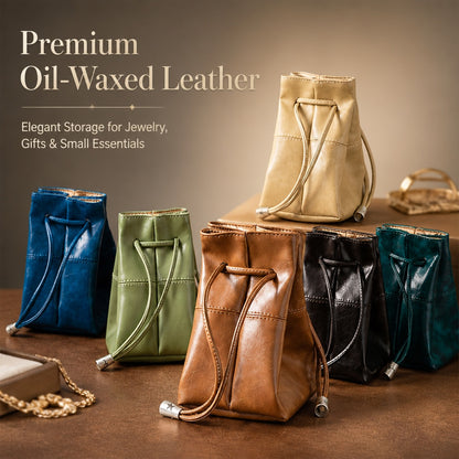 5pcs Oil-Waxed Leather Drawstring Pouch, Jewelry Travel Organizer, Star Hardware Bag