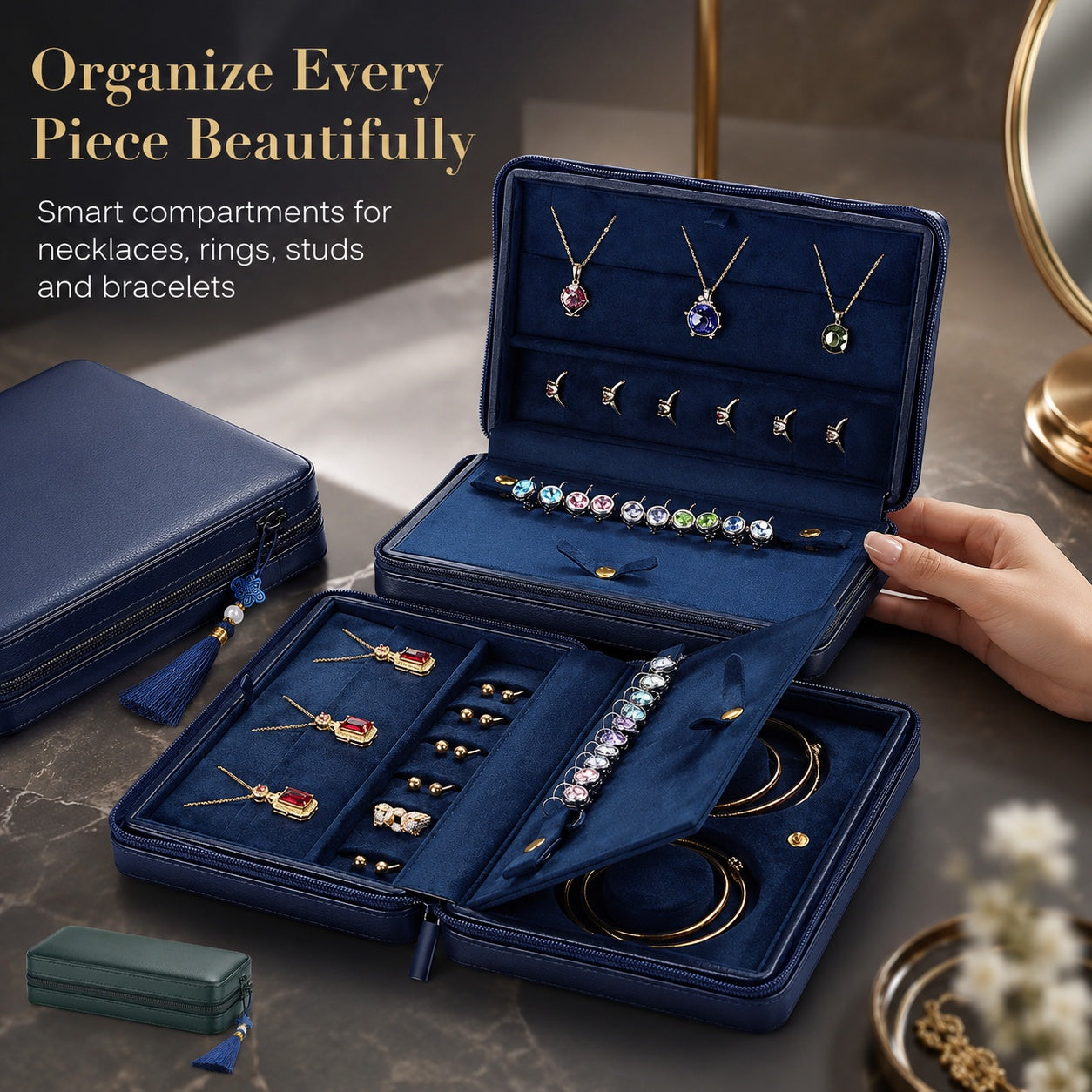 Leather Zipper Jewelry Storage Box, Soft Travel Case for Rings Necklaces, Gift for Her