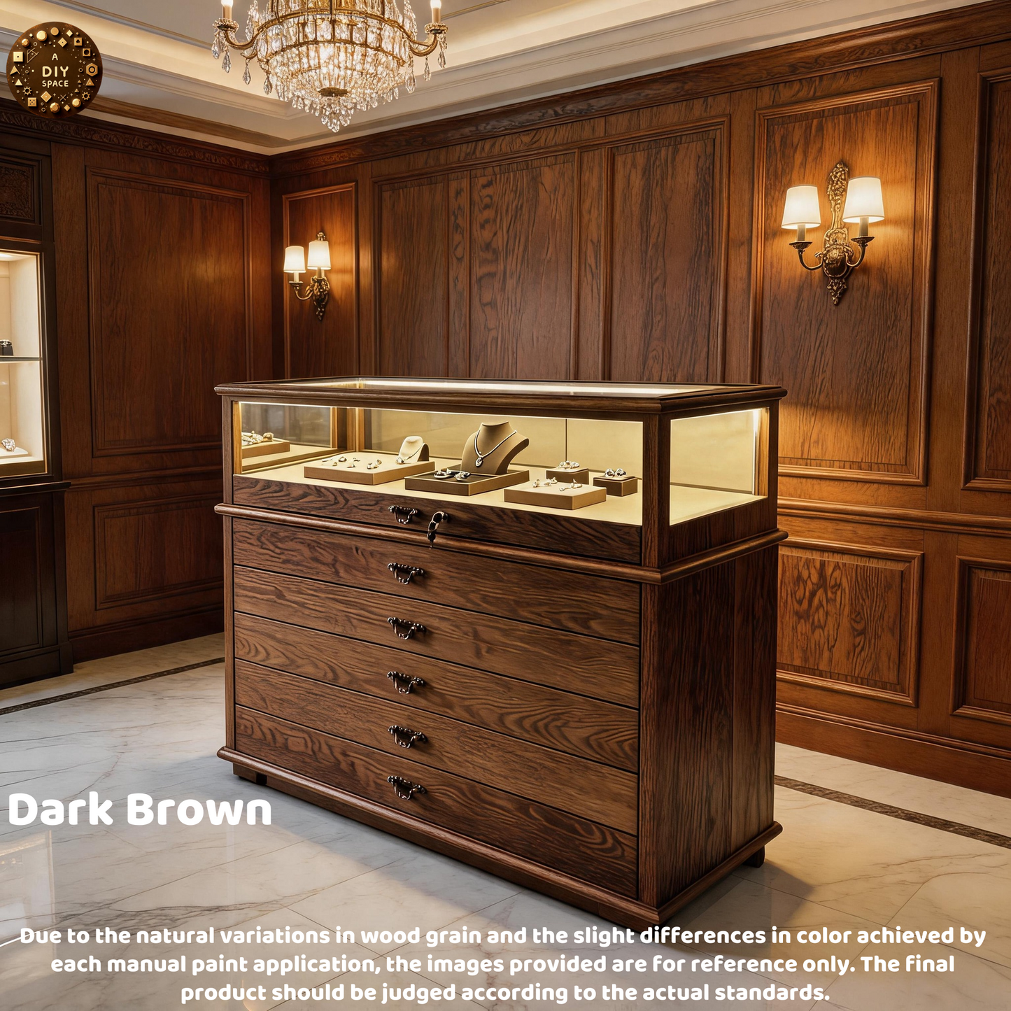 Handmade Ash Wood LED Jewelry Showcase - Illuminated Countertop Display Stand for Retail Jewelry cabinet