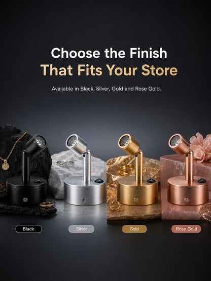 Wireless LED Spotlight for Jewelry Display, Rechargeable Countertop Spot Lamp