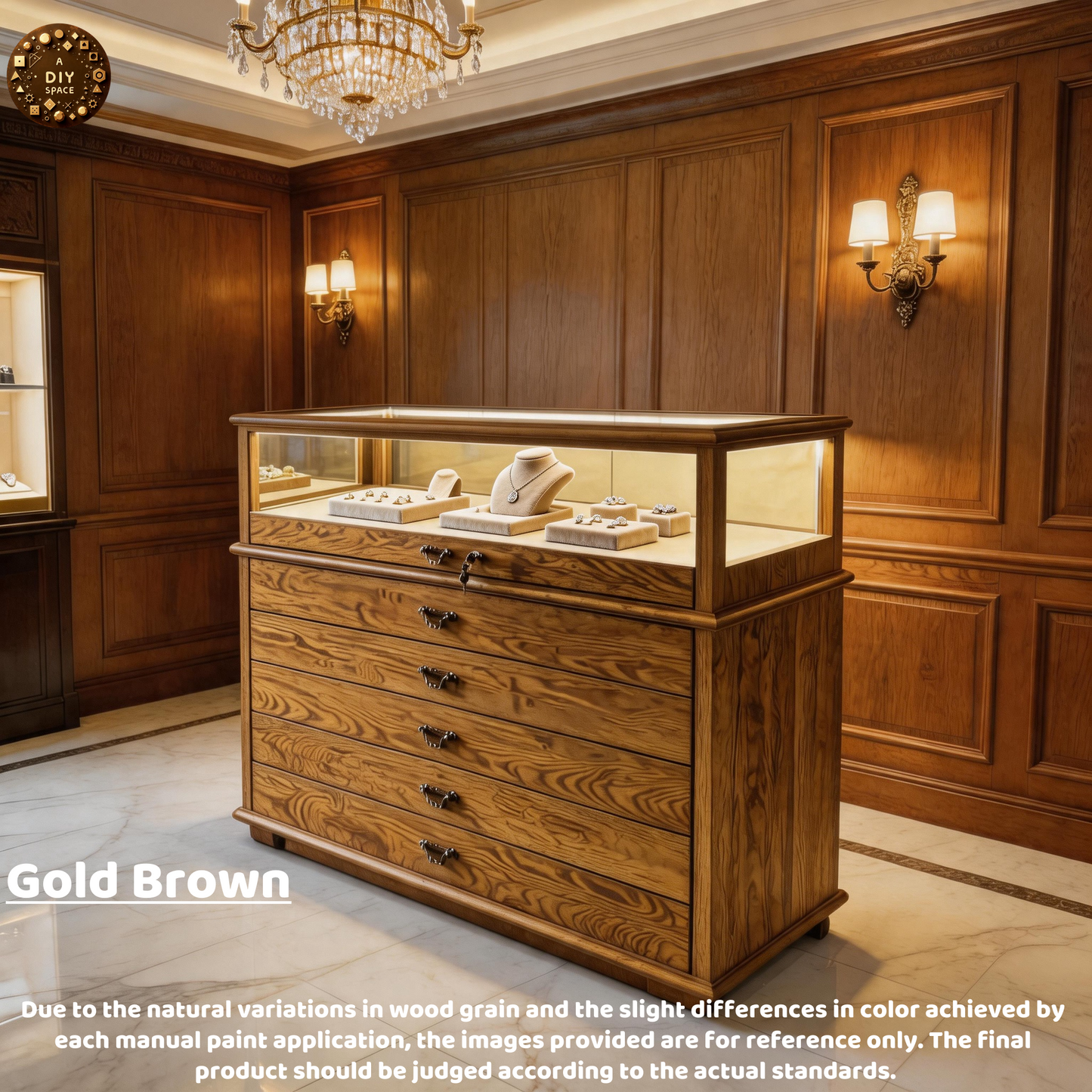 Handmade Ash Wood LED Jewelry Showcase - Illuminated Countertop Display Stand for Retail Jewelry cabinet