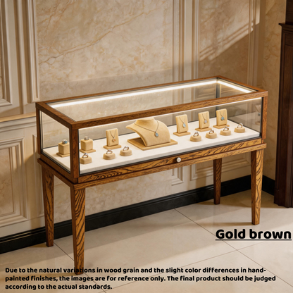 Solid Ash Wood Jewelry Display Cabinet, Adjustable LED Lighting, Retail Presentation Showcase