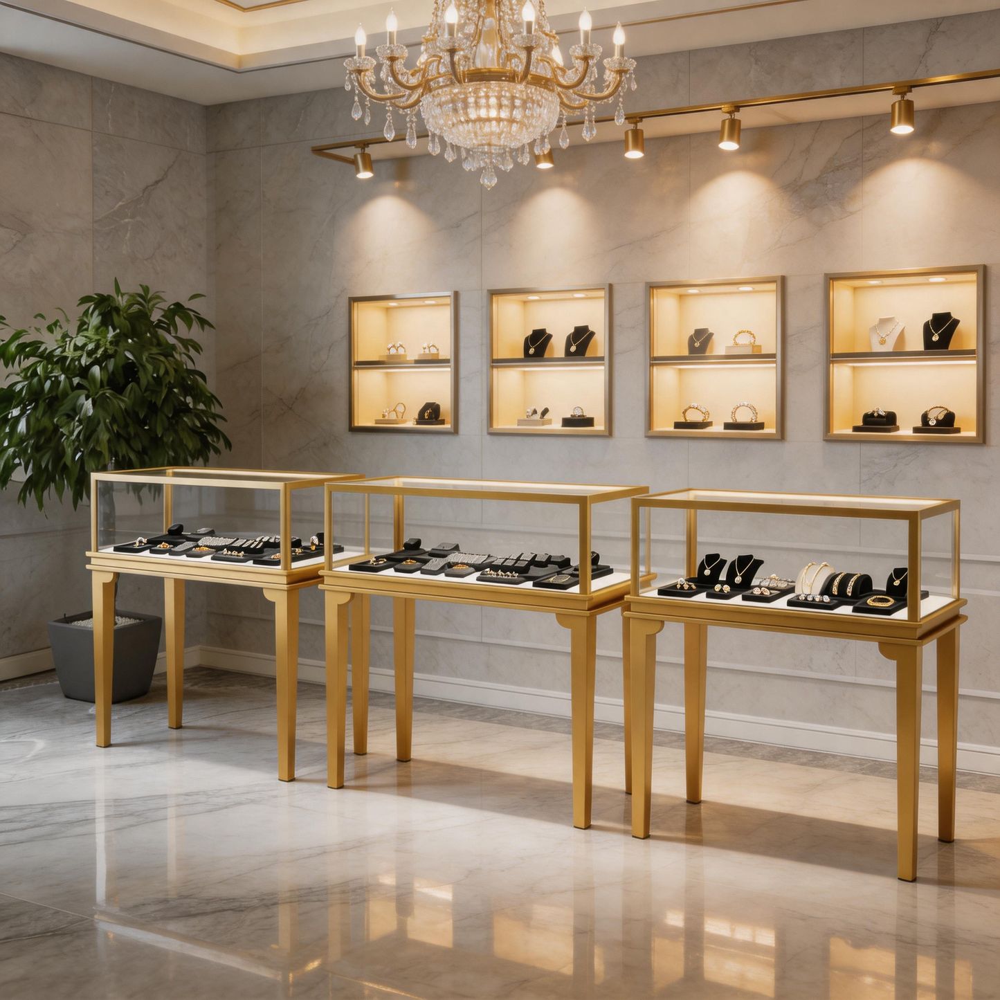 Glass Countertop Display Case for Jewelry Store Wooden Showcase jewelry cabinet