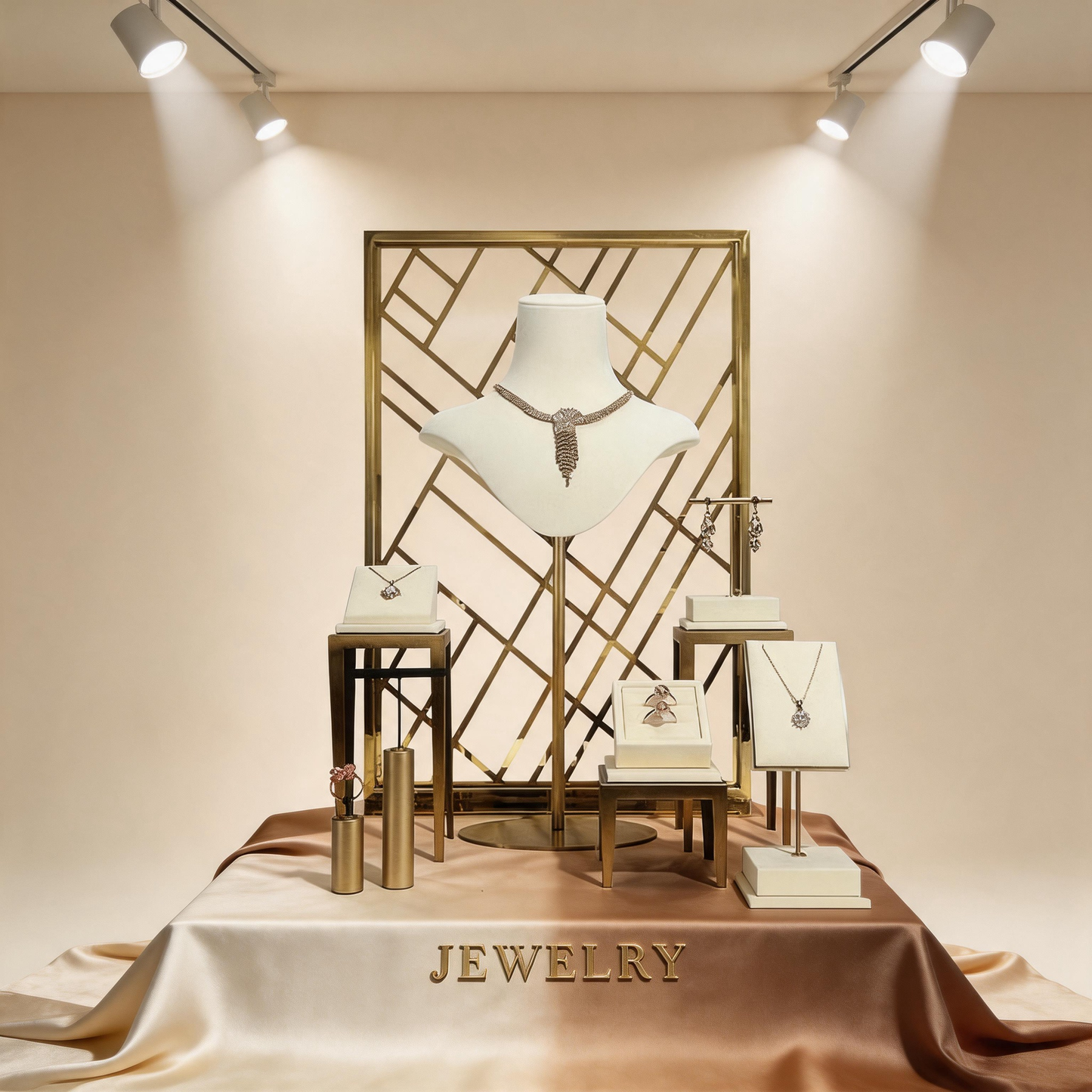 Metal Jewelry Display Stand - 2 Tier Iron Riser for Showcase