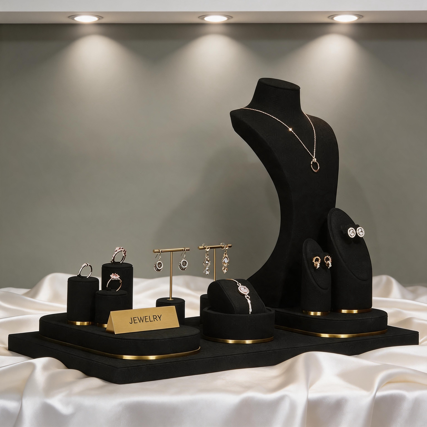 Metal Jewelry Display Stand - 2 Tier Iron Riser for Showcase