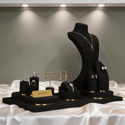 Luxury Black Suede Necklace Bust and Display Stand Set