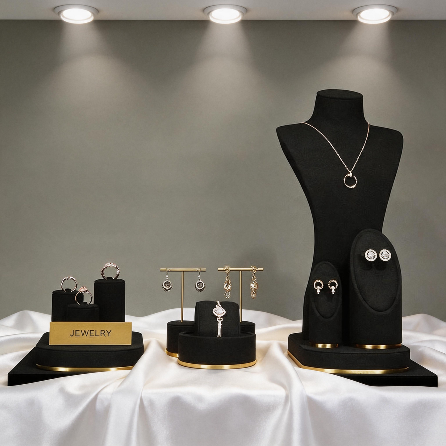 Metal Jewelry Display Stand - 2 Tier Iron Riser for Showcase