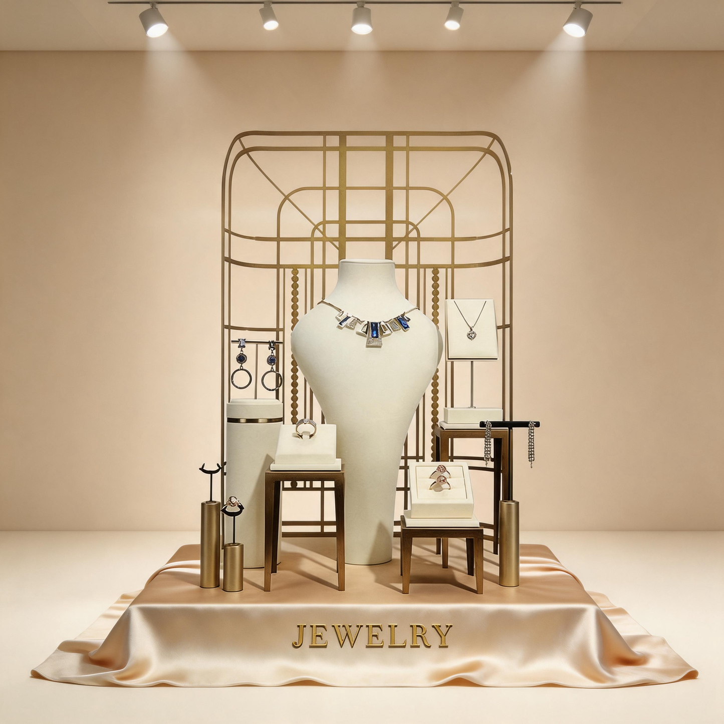 Modern Metal Suede Jewelry Organizer and Showcase Stand