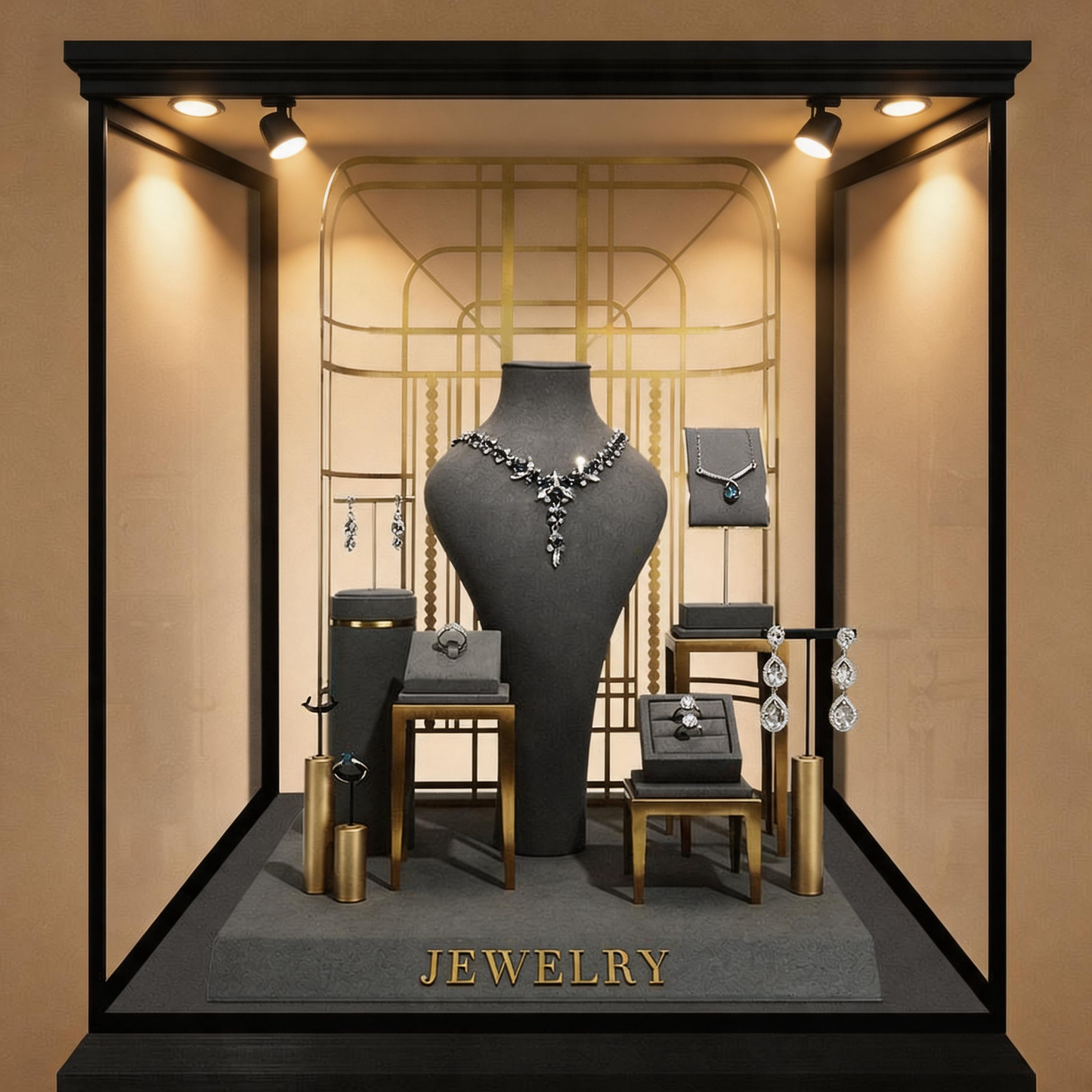 Metal Jewelry Display Stand - 2 Tier Iron Riser for Showcase