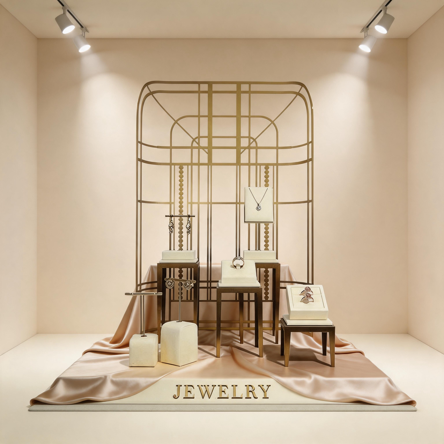 Metal Jewelry Display Stand - 2 Tier Iron Riser for Showcase