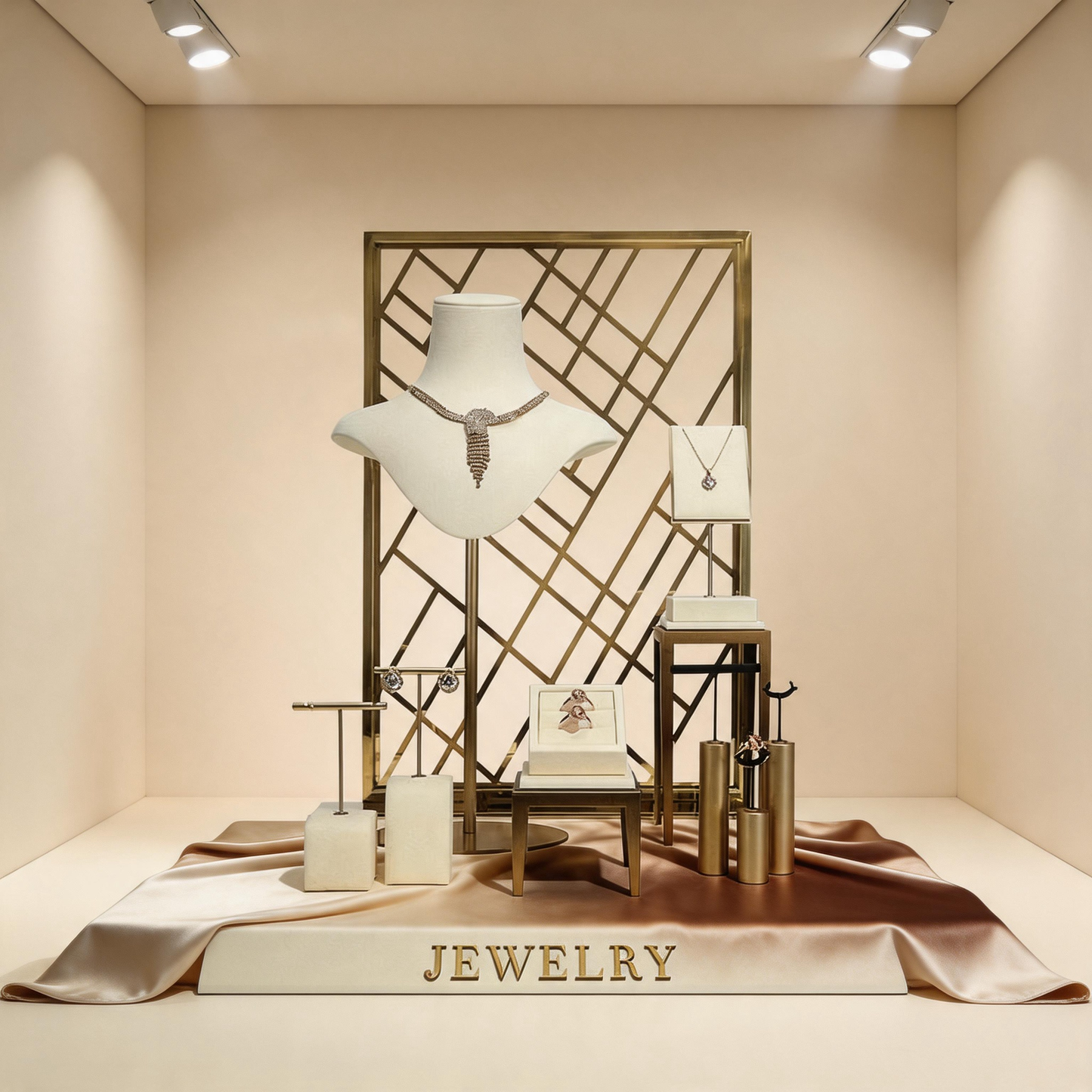 Modern Metal Suede Jewelry Organizer and Showcase Stand