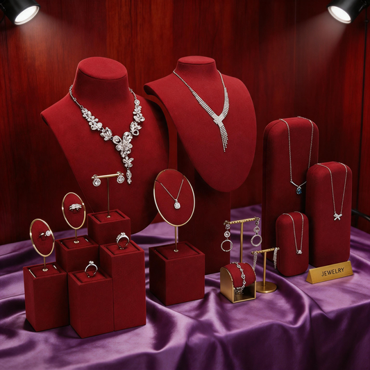Elegant Metal Velvet Jewelry Organizer Display Props for Countertop