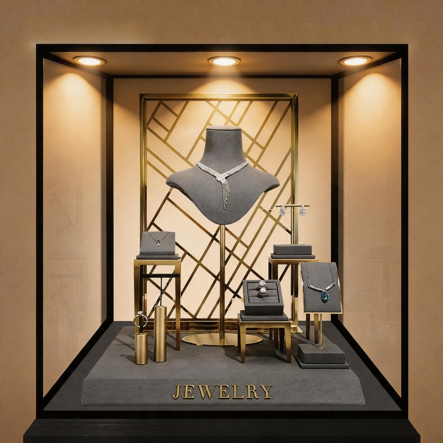 Metal Jewelry Display Stand - 2 Tier Iron Riser for Showcase