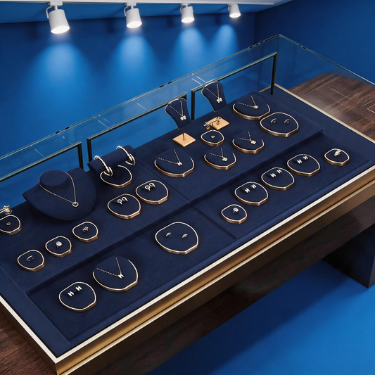 Luxury Suede Jewelry Display Set with Gold Metal Frame for Showcase