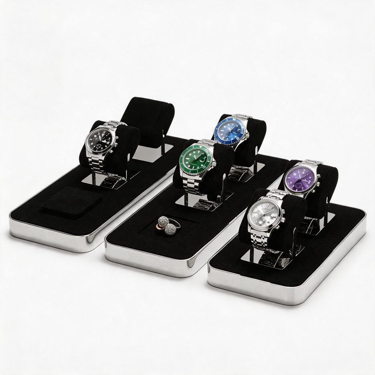 Metal Watch Display Box with Glass Lid - 6 Slot Steel Case