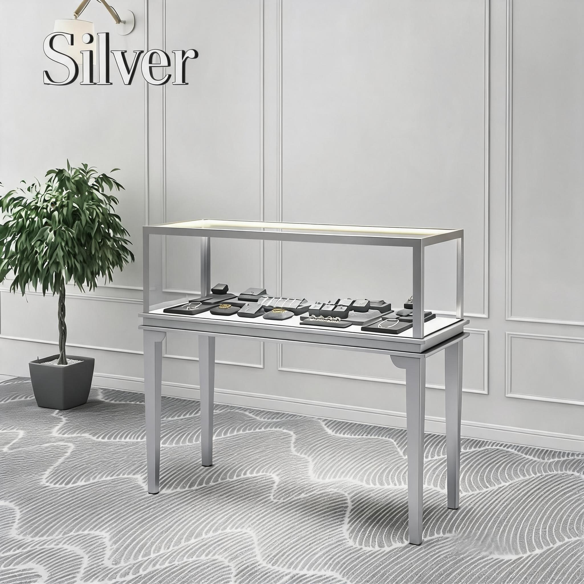 Glass Countertop Display Case for Jewelry Store Metal Showcase metal with paint Jewelry cabinet