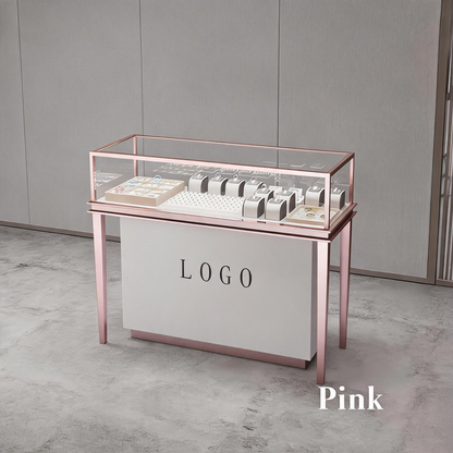 Stainless Steel Jewelry Display | Electroplated Metal Showcase with Glass Top & Logo Option for Boutiques