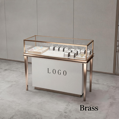 Stainless Steel Jewelry Display | Electroplated Metal Showcase with Glass Top & Logo Option for Boutiques