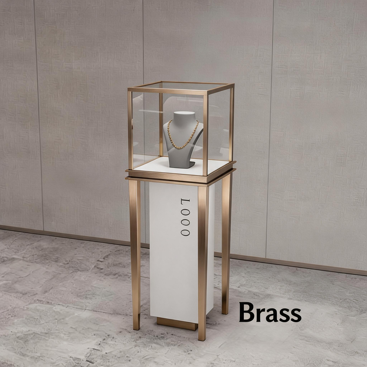 Stainless Steel Jewelry Display | Electroplated Metal Showcase with Glass Top & Logo Option for Boutiques