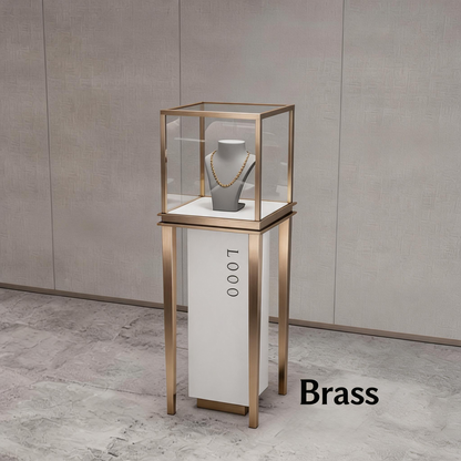 Stainless Steel Jewelry Display | Electroplated Metal Showcase with Glass Top & Logo Option for Boutiques