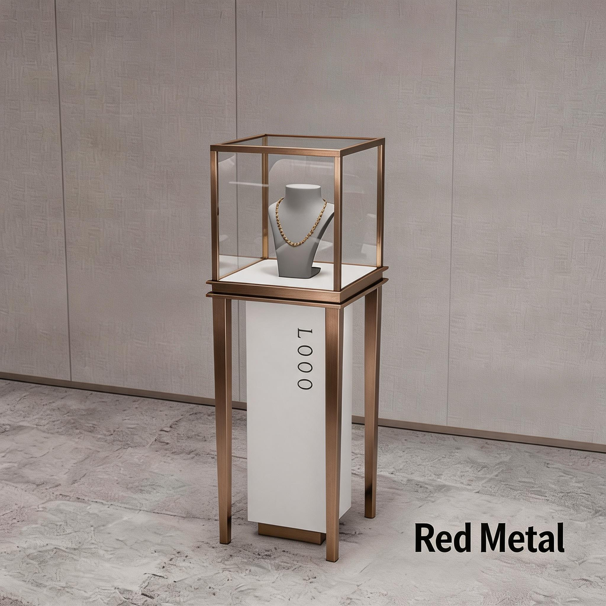 Stainless Steel Jewelry Display | Electroplated Metal Showcase with Glass Top & Logo Option for Boutiques