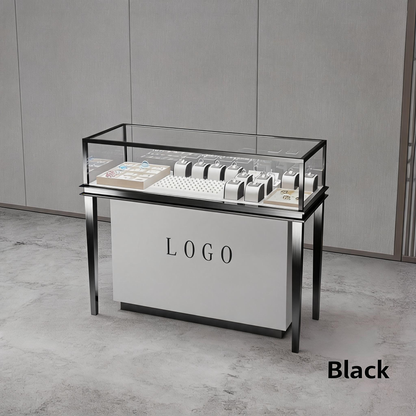 Stainless Steel Jewelry Display | Electroplated Metal Showcase with Glass Top & Logo Option for Boutiques