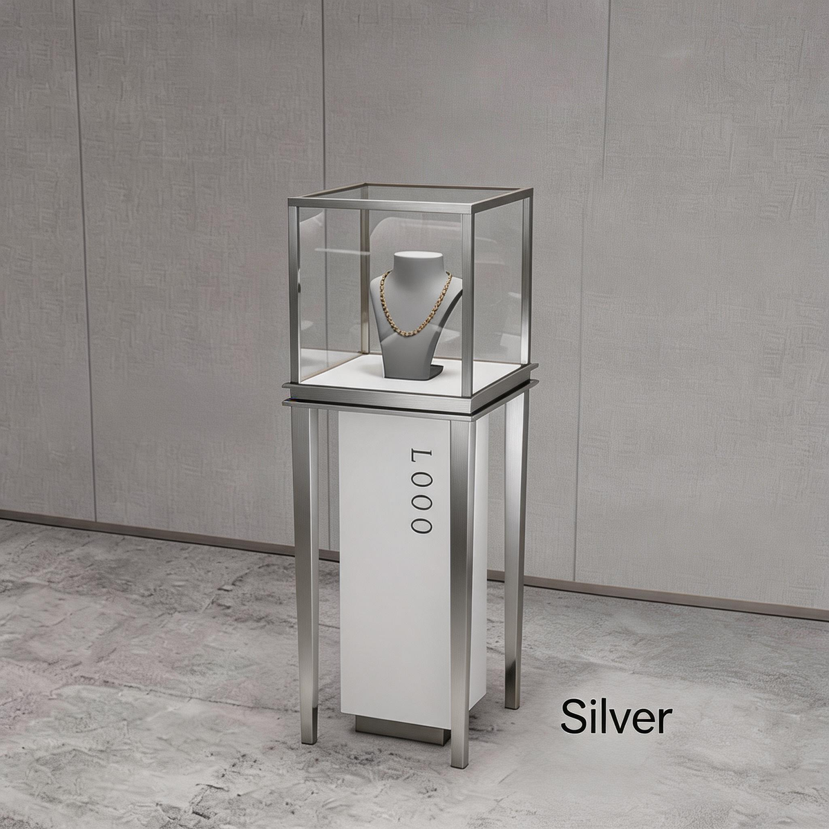 Stainless Steel Jewelry Display | Electroplated Metal Showcase with Glass Top & Logo Option for Boutiques