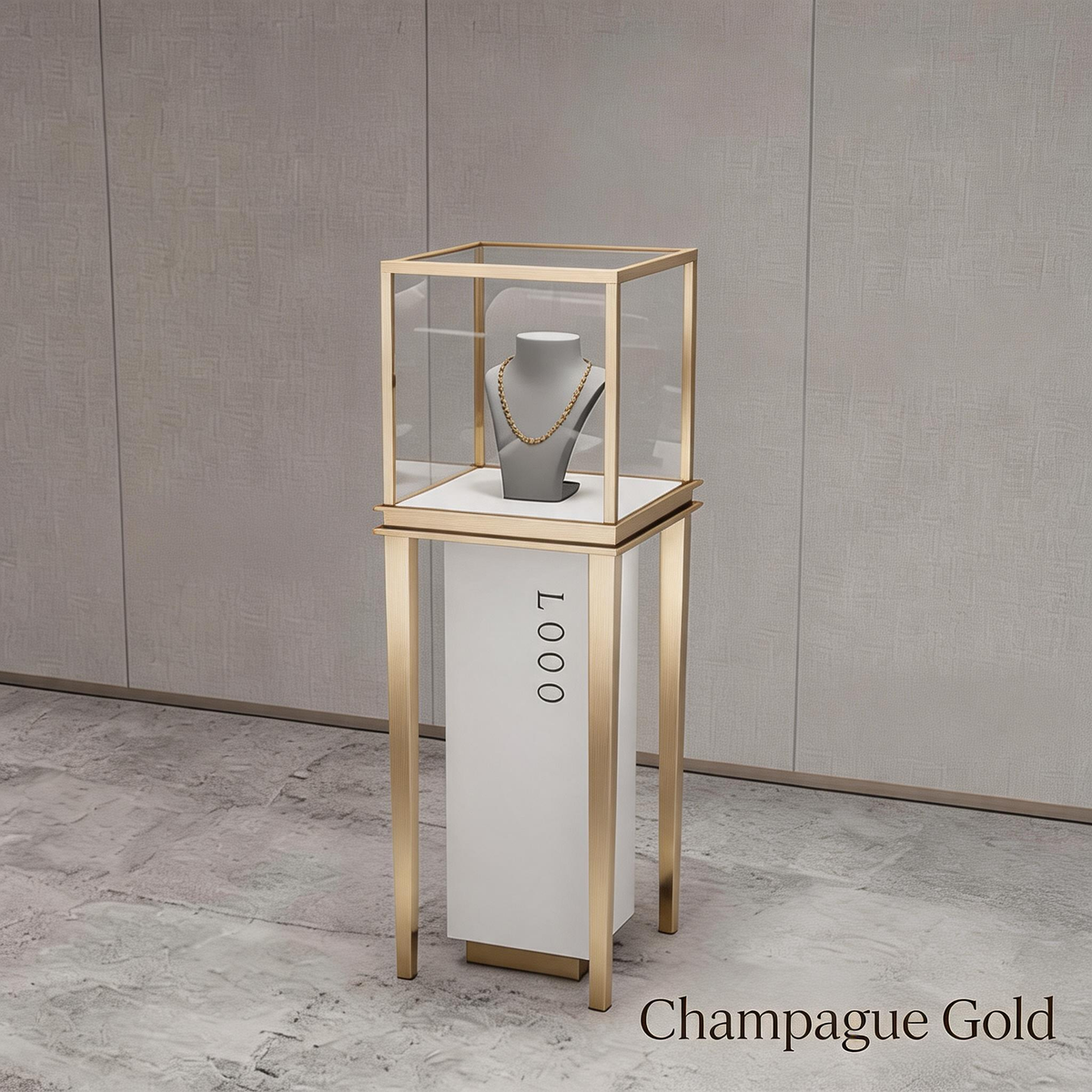 Stainless Steel Jewelry Display | Electroplated Metal Showcase with Glass Top & Logo Option for Boutiques