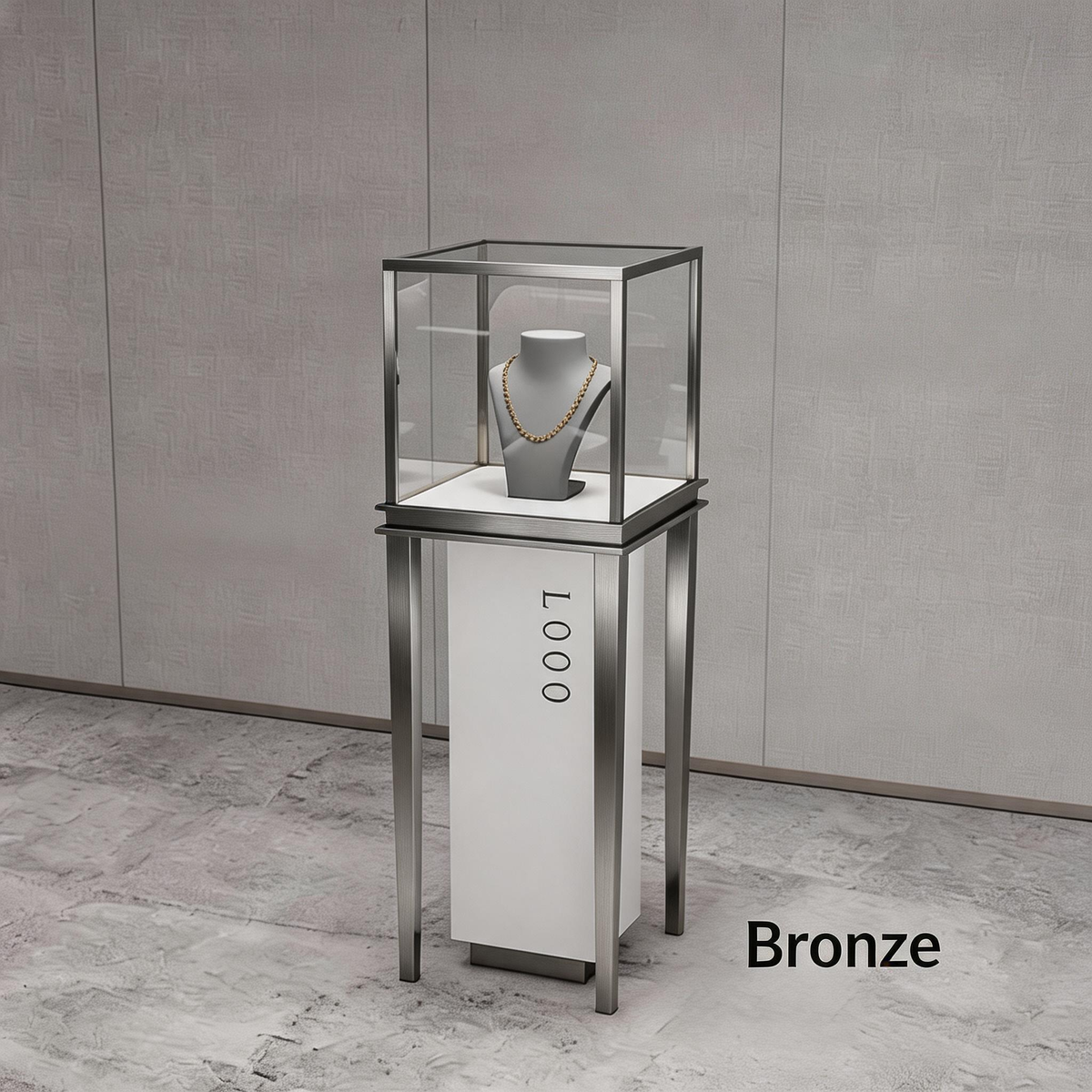 Stainless Steel Jewelry Display | Electroplated Metal Showcase with Glass Top & Logo Option for Boutiques