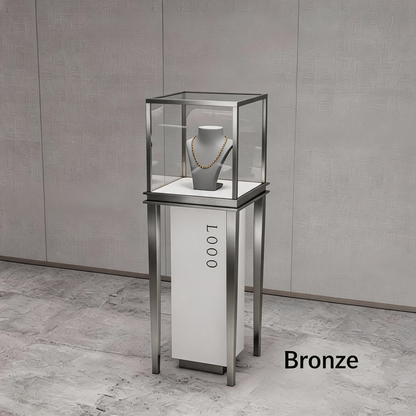 Stainless Steel Jewelry Display | Electroplated Metal Showcase with Glass Top & Logo Option for Boutiques