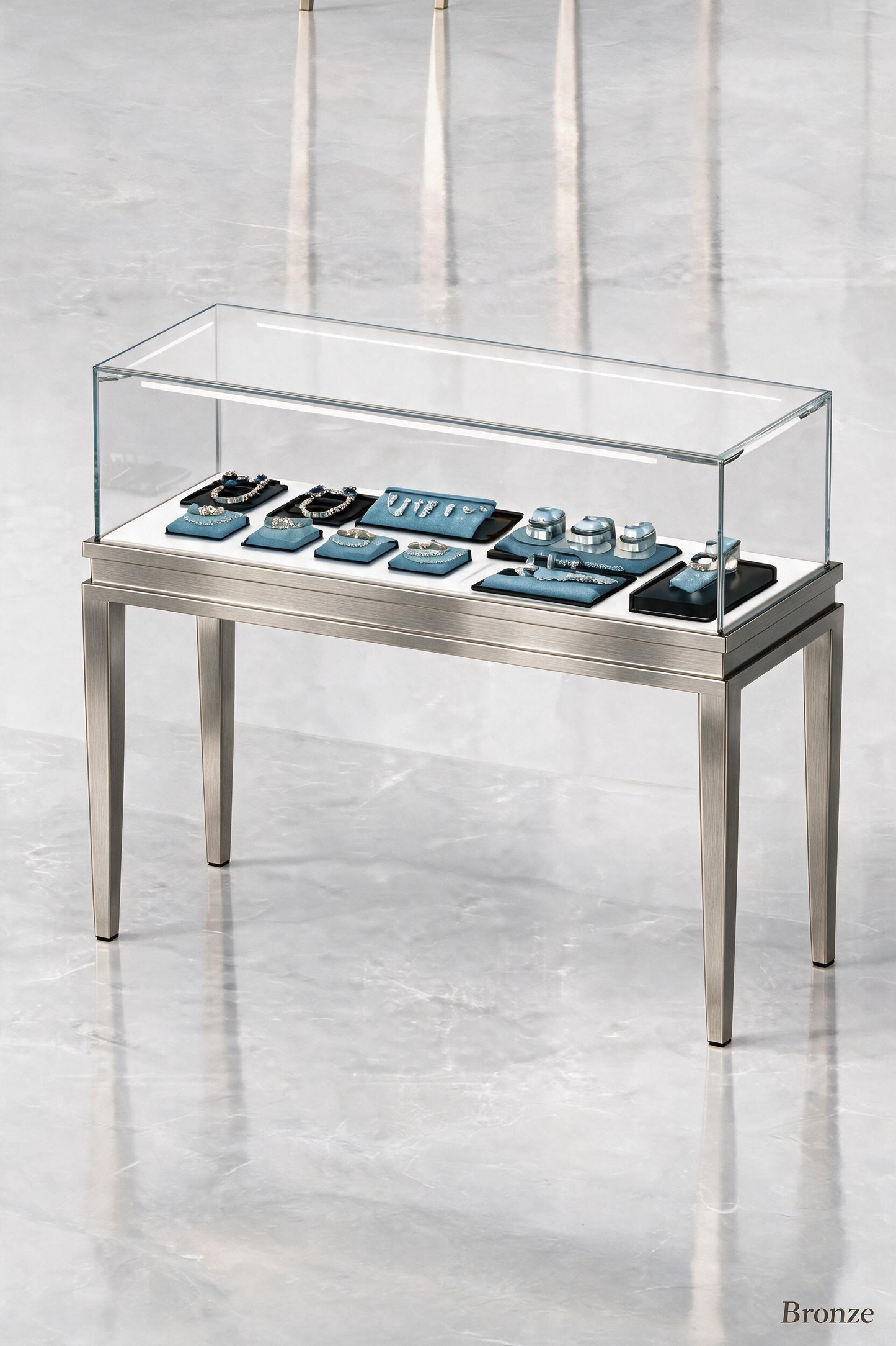 Stainless steel Luxury Jewelry Display Cabinet, Tempered Glass, Dual-Row LED, Gold Finish